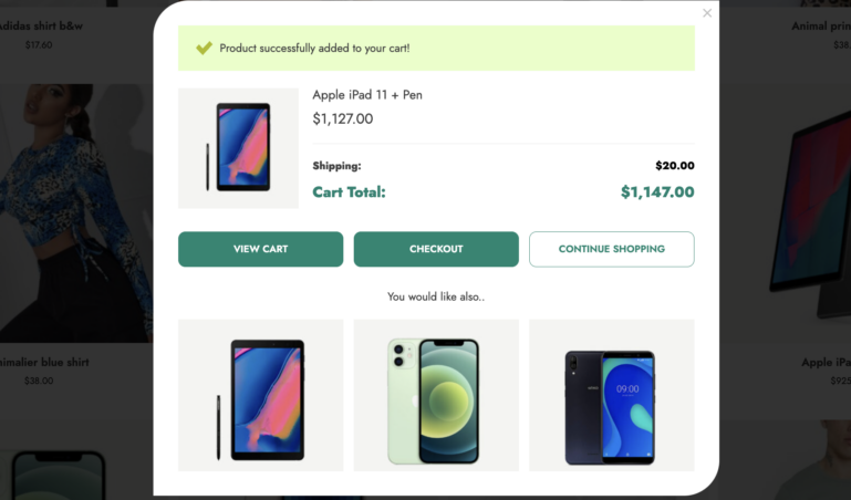 Popup with added product