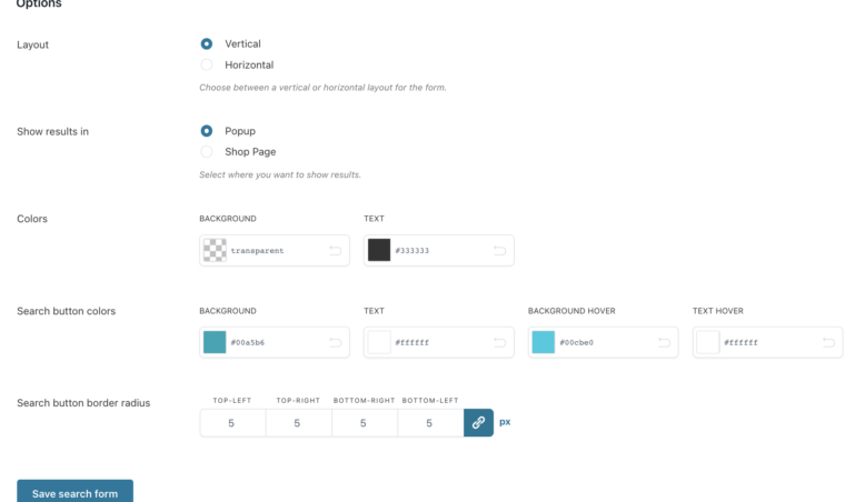 Configuration - Search form options