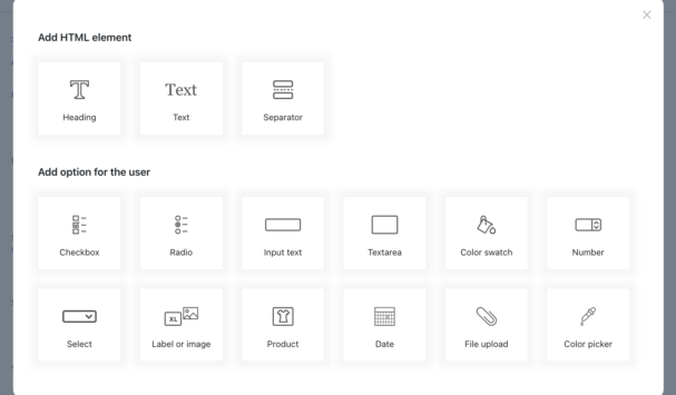 Types of options and HTML elements