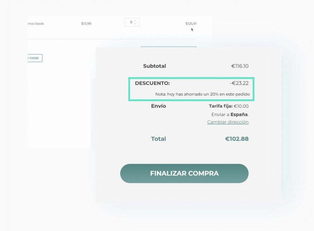 Descuento en el carrito