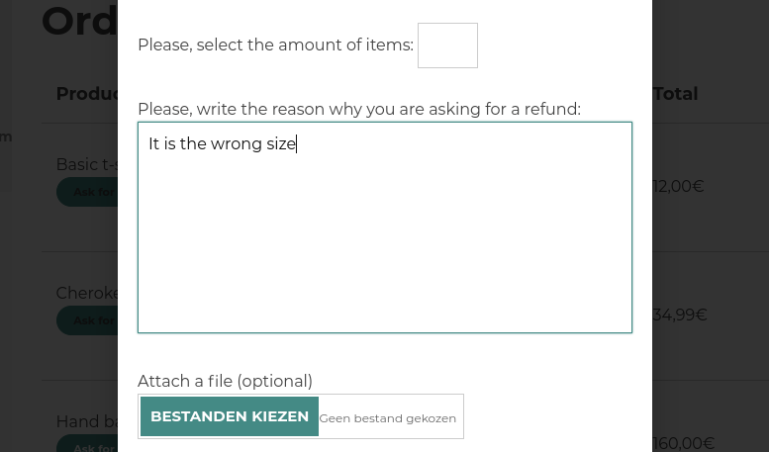 Popup to ask a refund