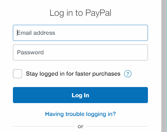 PayPal popup - Login